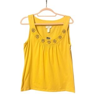 LOFT Scoop Neck Sunflower Yellow Embroidered Tank Top, Sequin Accent, NWT, Sz M